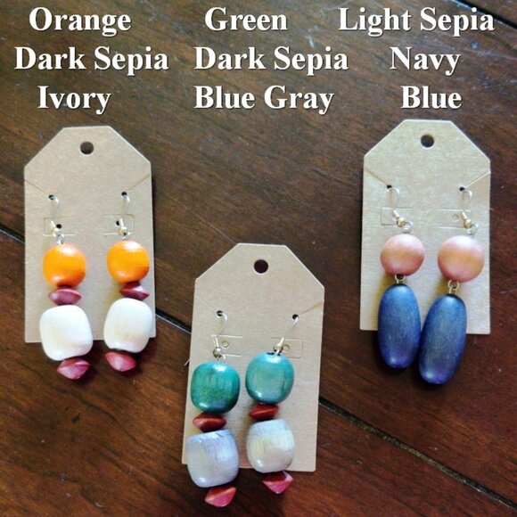 Vintage Handcrafted Painted Wood Bead Dangle Drop Earrings (Choose One) NEW - Picture 1 of 8